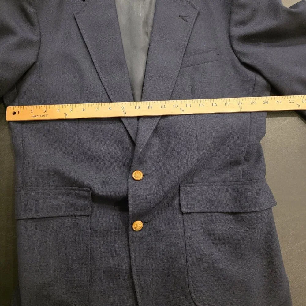 Vintage Stafford‎ Blazer Navy Blue Gold 2-Button Jacket Sport Coat USA Mens 40L